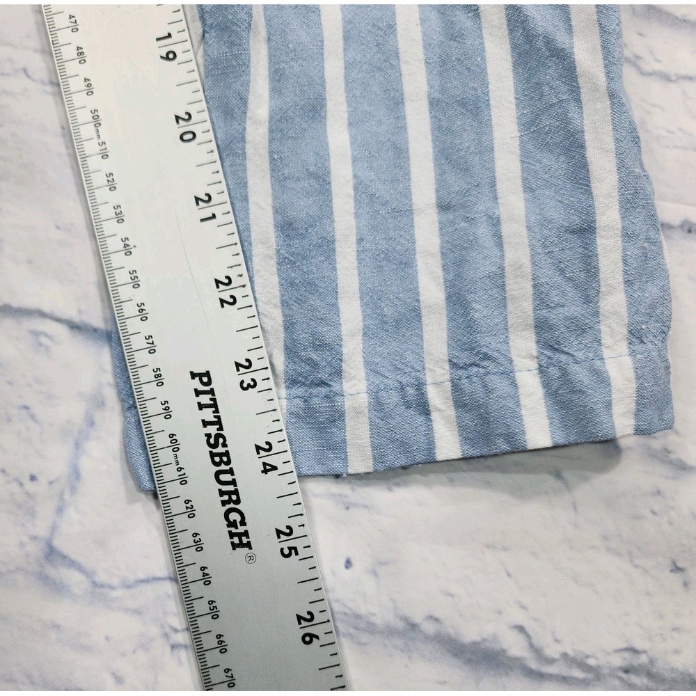 Loft WOMENS SIZE S Paperbag Taper Pants Blue White Stripe Linen Blend Belted - Picture 6 of 10